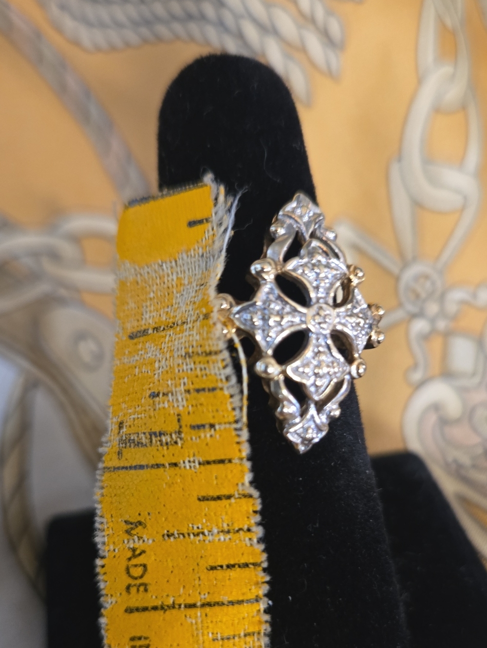 Midcentury, Art Deco look, Two Tone 10K Gold, Navette shape, Cross Ring - Picture 9 of 10